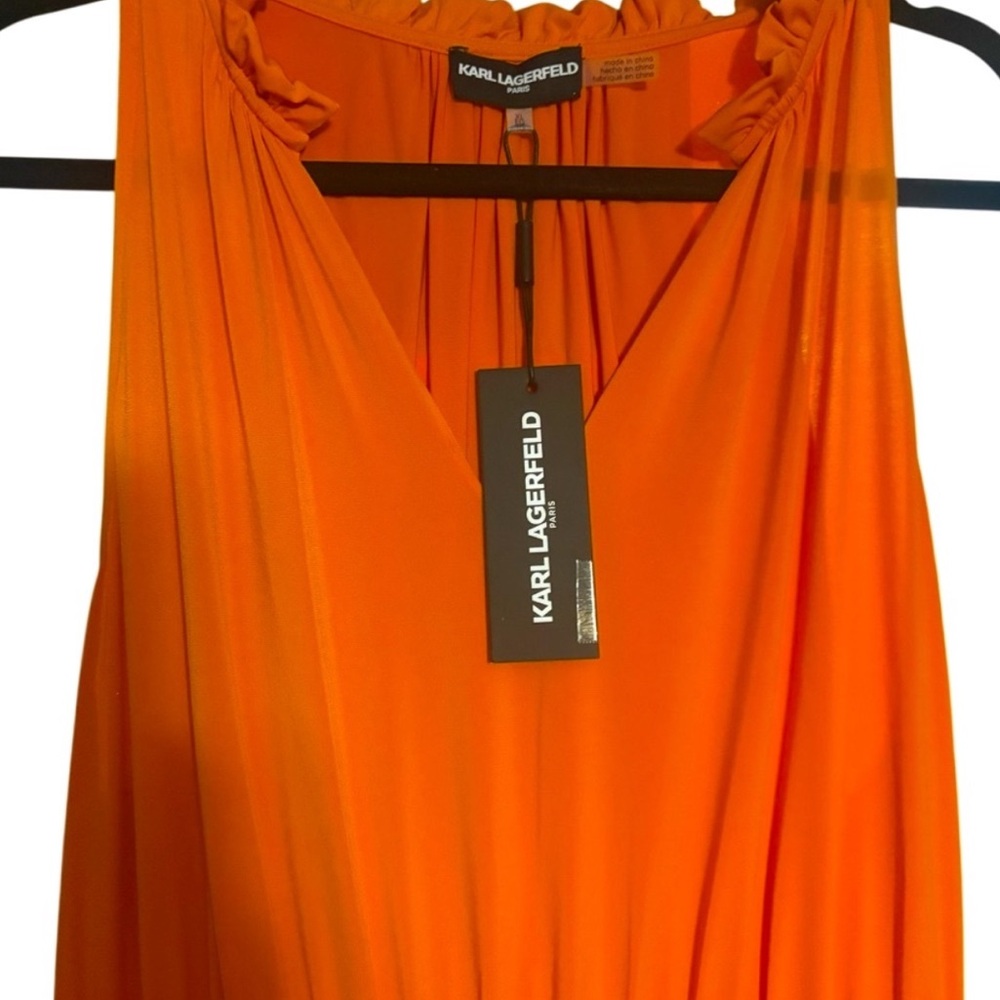 Karl Lagerfeld Paris Orange Sleeveless Tiered Maxi Dress Women’s XL NWT - Picture 6 of 6